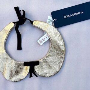 Dolce & Gabbana Gold Bib with Black Bow 12m